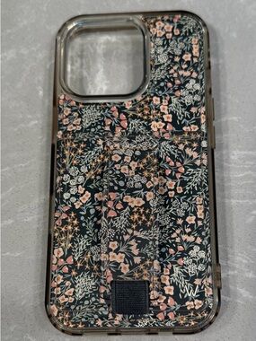 Floral Grip Phone Case with Built-In Strap - Pink Floral on Dark Background